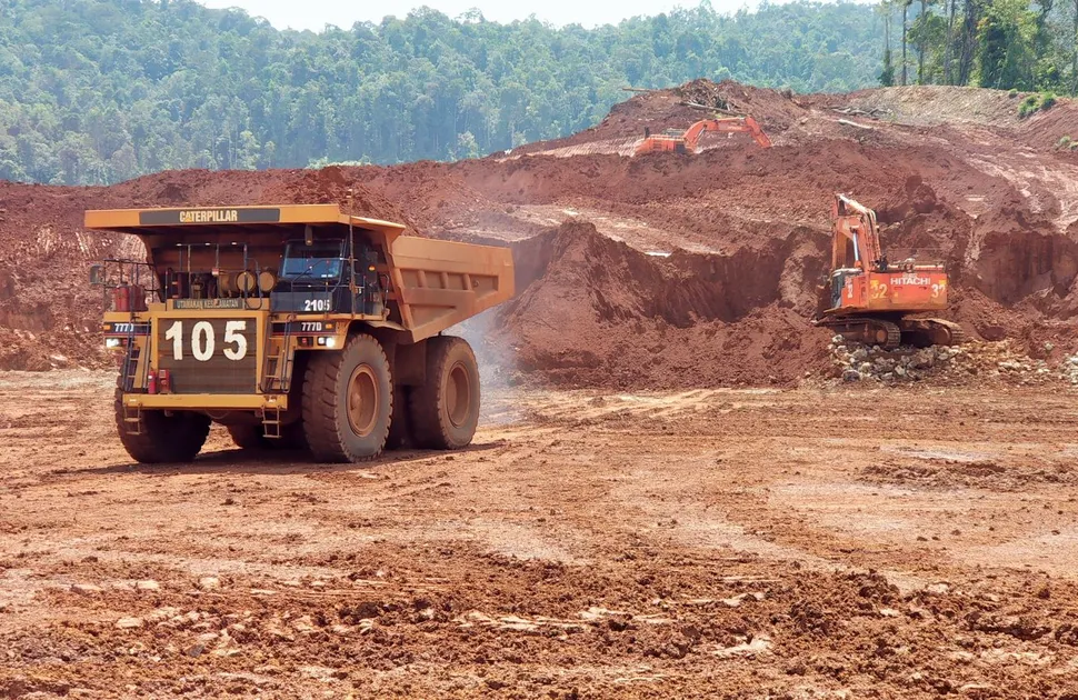 Dumper trucks operating at a nickel mine in Indonesia