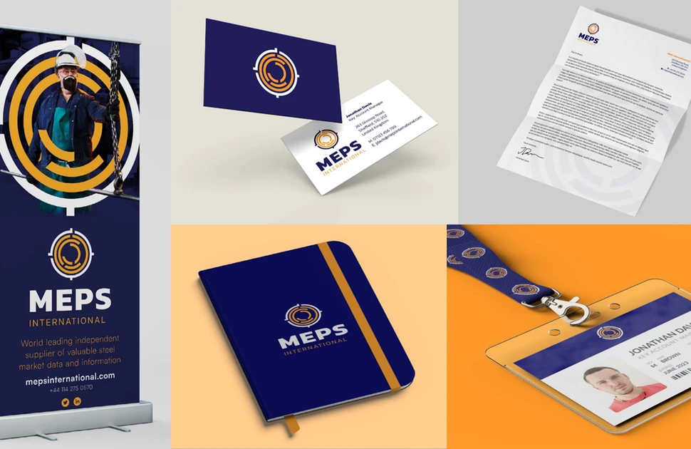 Rebrand: the new MEPS International logo in various applications