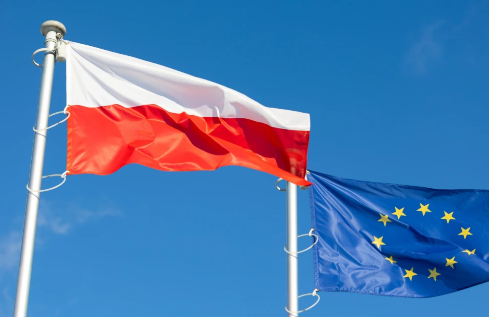 Poland and EU flags flying
