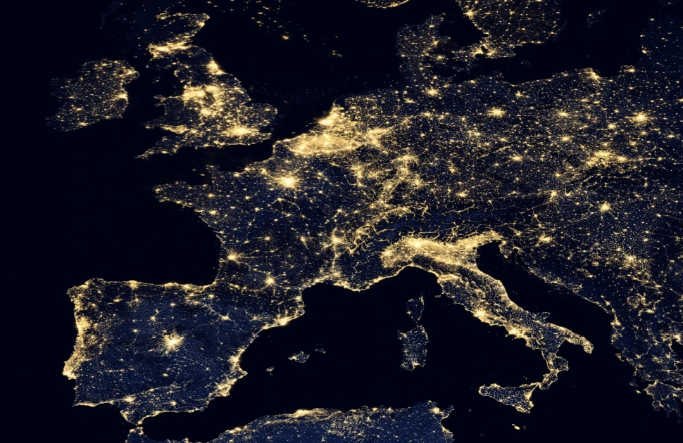Satellite view of Europe at night