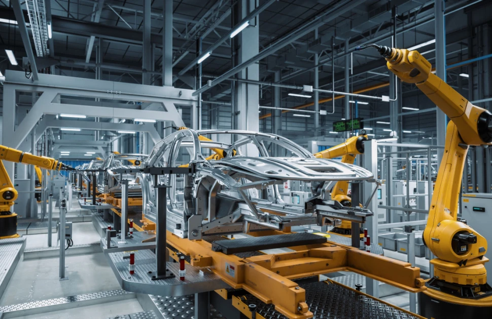 Robots at work on a car production line