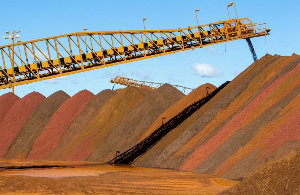 Stocks of iron ore at a sea port