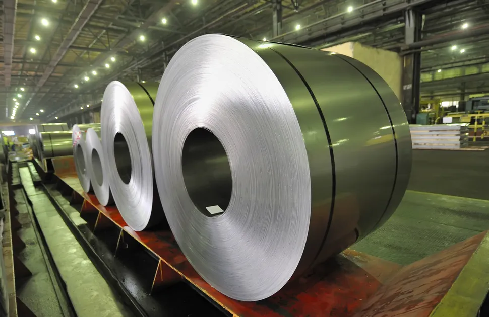 stainless steel coils in a warehouse