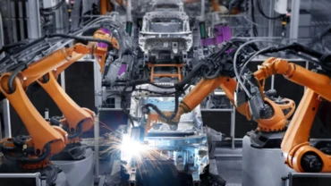 Robots at work on a car production line