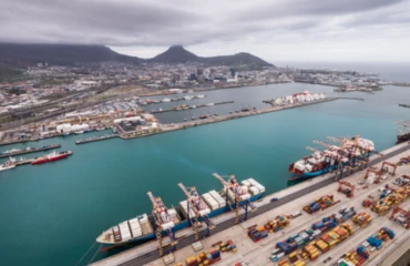 Container ships moored at Cape Town's port