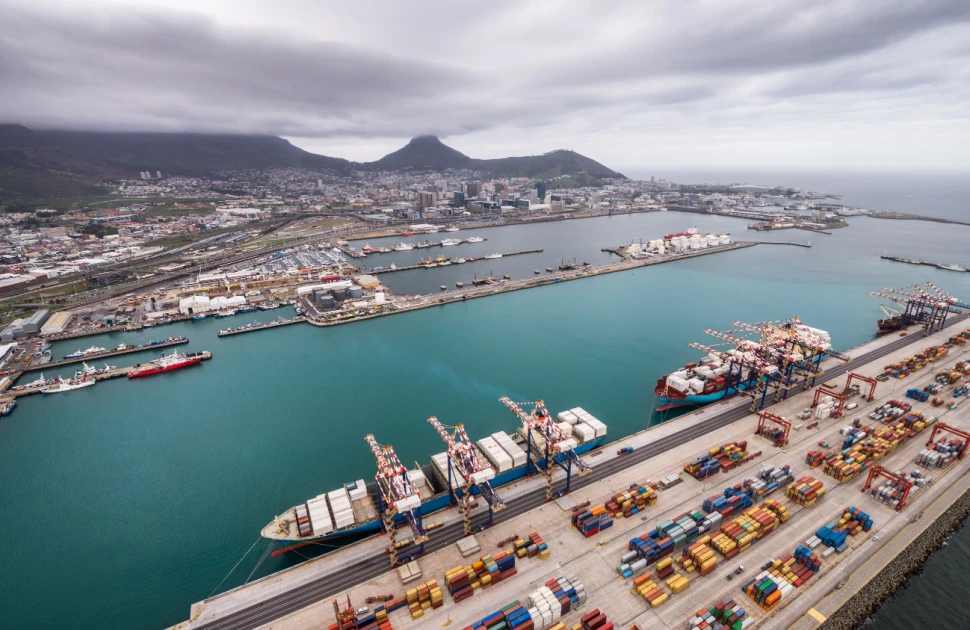 Container ships moored at Cape Town's port
