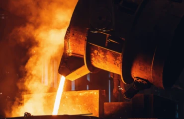 Molten steel is poured from a ladle