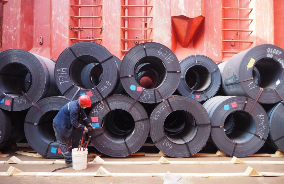 Steel coil in a ship's cargo hold