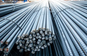 Bundles of rebar stored on a construction site