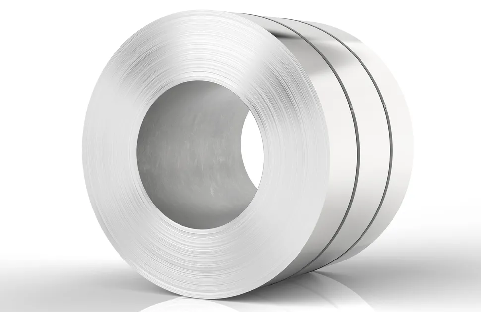 a stainless steel coil with a white background