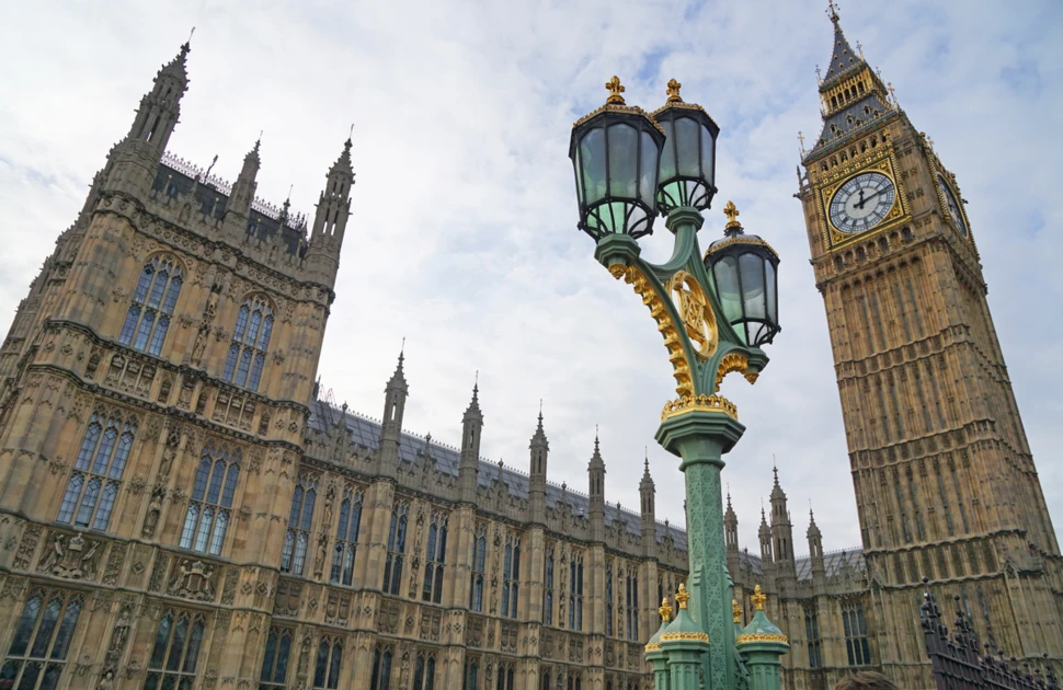 London Street Lamp. A beautiful London street lamp stood in front of the Big Ben and the Parliament.