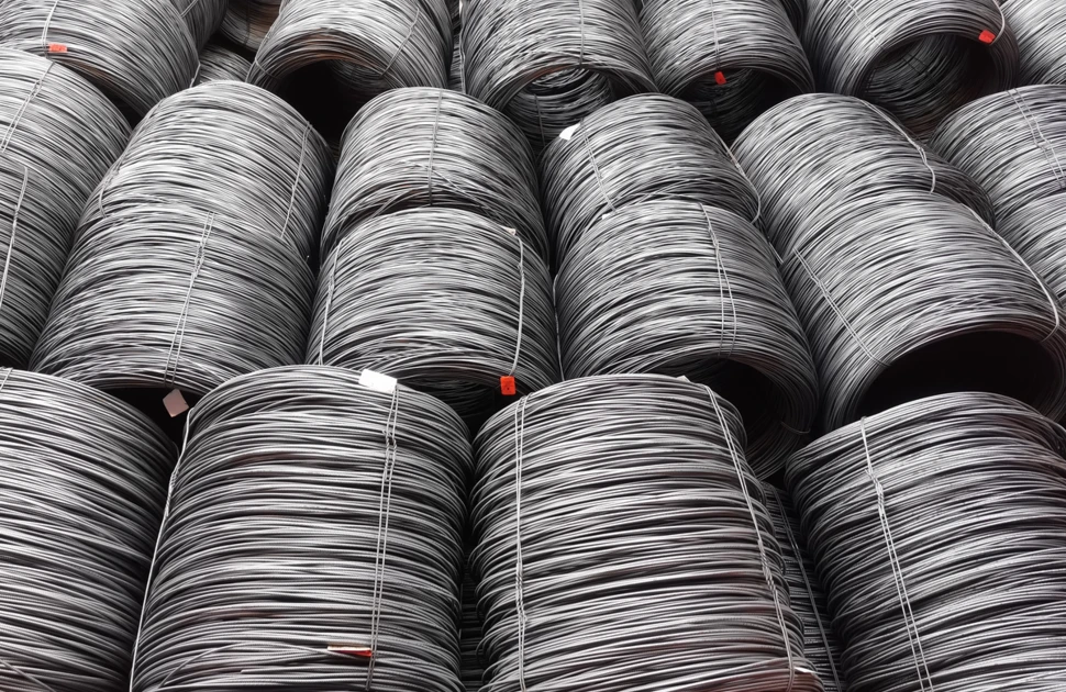 wire rod in coil or WRIC loaded in cargo hold of a bulk carrier or cargo ship.