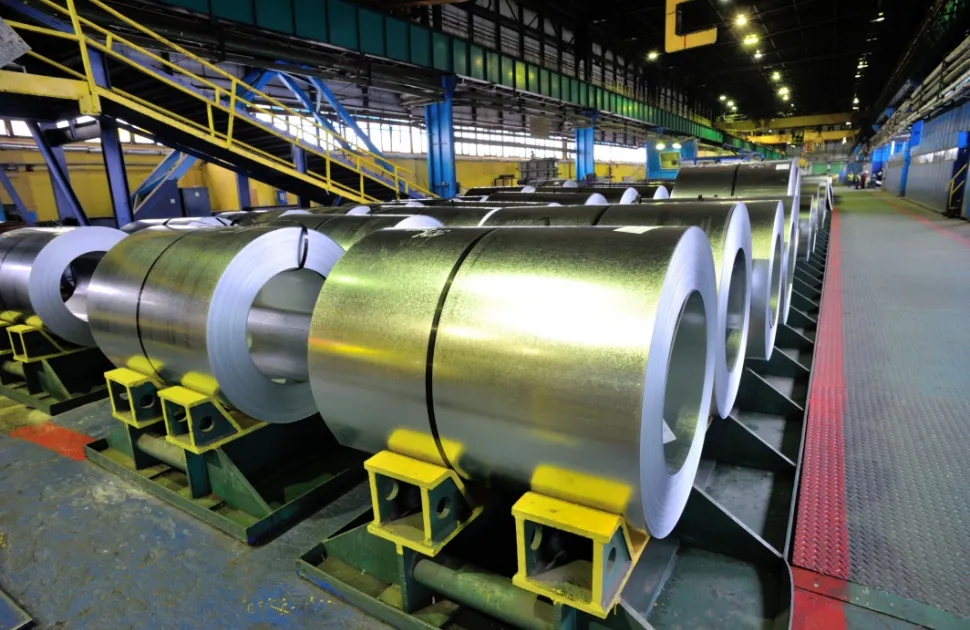 rolls of steel sheet inside of plant, galvanized steel coil